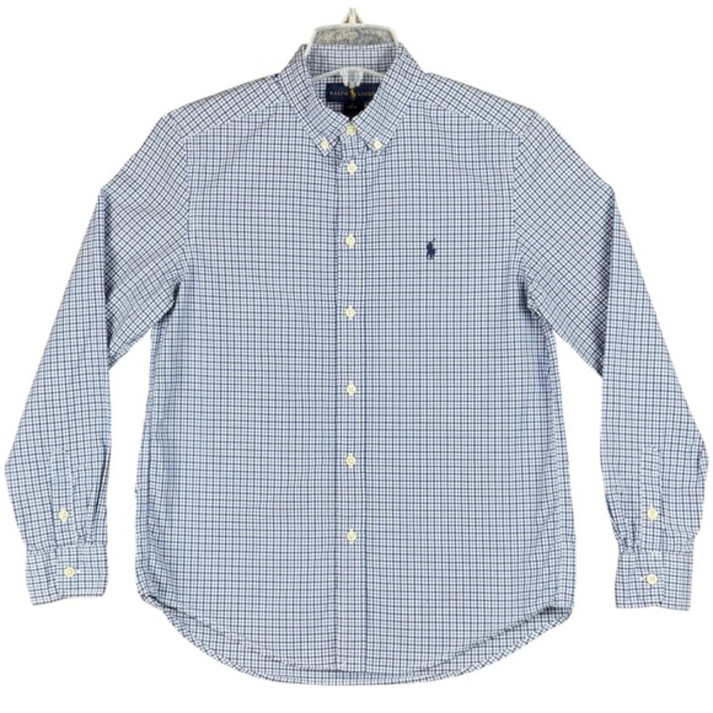 Ralph Lauren Boys Large 14-16 Blue Gingham Plaid Shirt Long Sleeve Button-Down